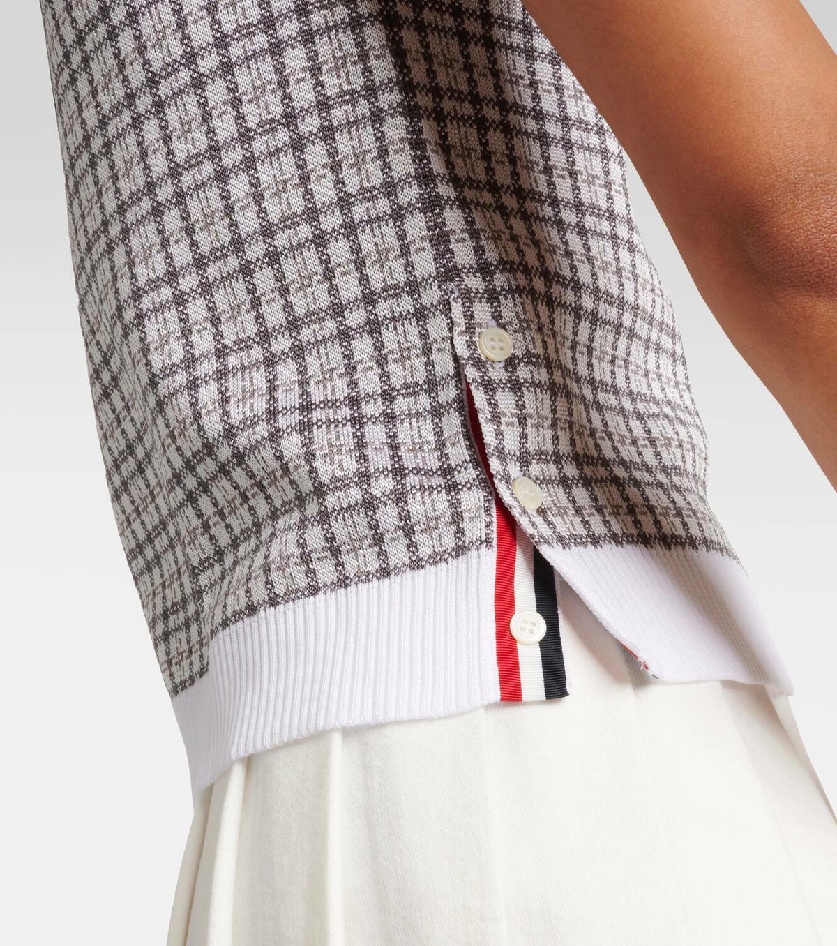Thom Browne 4-Bar checked silk and cotton top