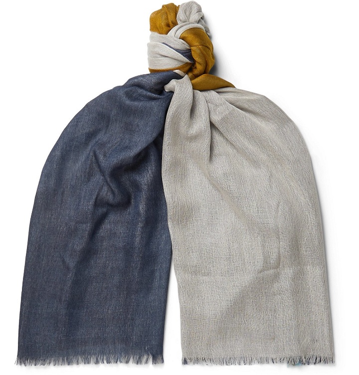 Photo: Loro Piana - Fringed Colour-Block Cashmere and Silk-Blend Scarf - Gray