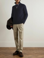 Purdey - Leather-Trimmed Cashmere Half-Zip Sweater - Blue