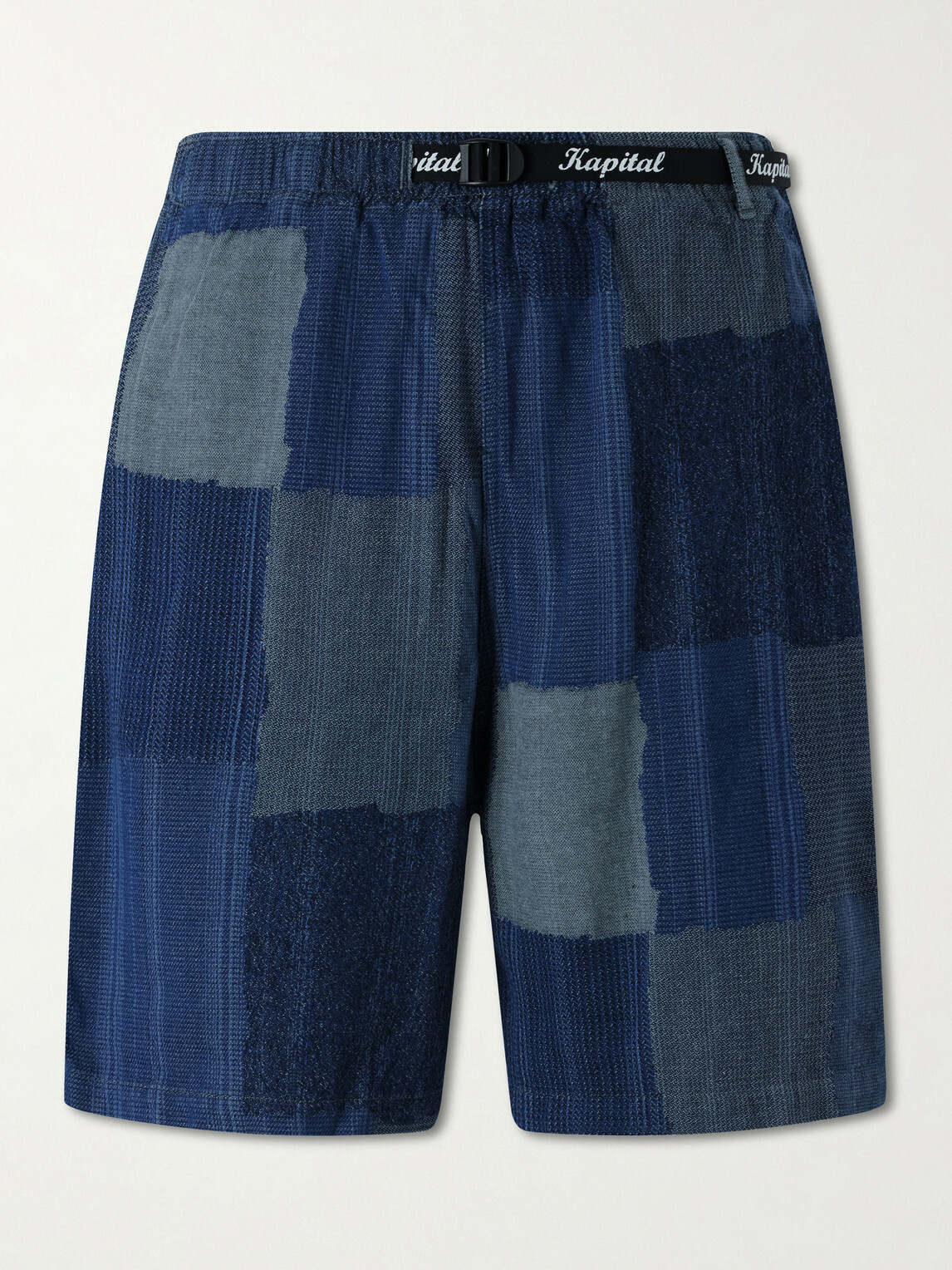 KAPITAL - Tugihagi Straight-Leg Belted Patchwork Cotton Shorts - Blue