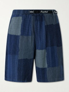 KAPITAL - Tugihagi Straight-Leg Belted Patchwork Cotton Shorts - Blue