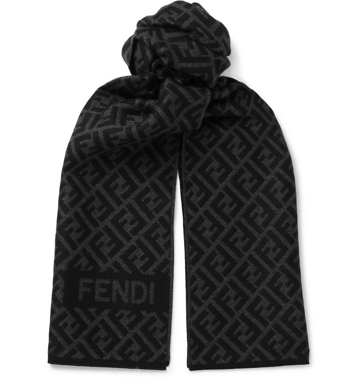 Photo: Fendi - Logo-Intarsia Wool Scarf - Gray