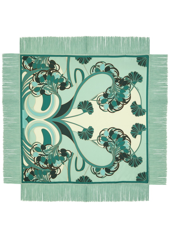 Photo: LA Double J Reversible Printed Fringed Silk Scarf - Blue - One Size