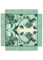 LA Double J Reversible Printed Fringed Silk Scarf - Blue - One Size
