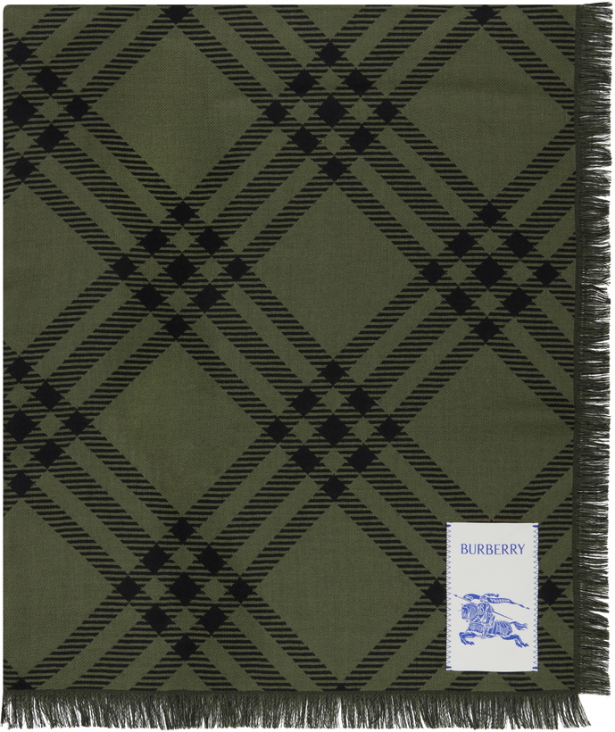 Photo: Burberry Khaki & Black Wide Check Wool Silk Scarf