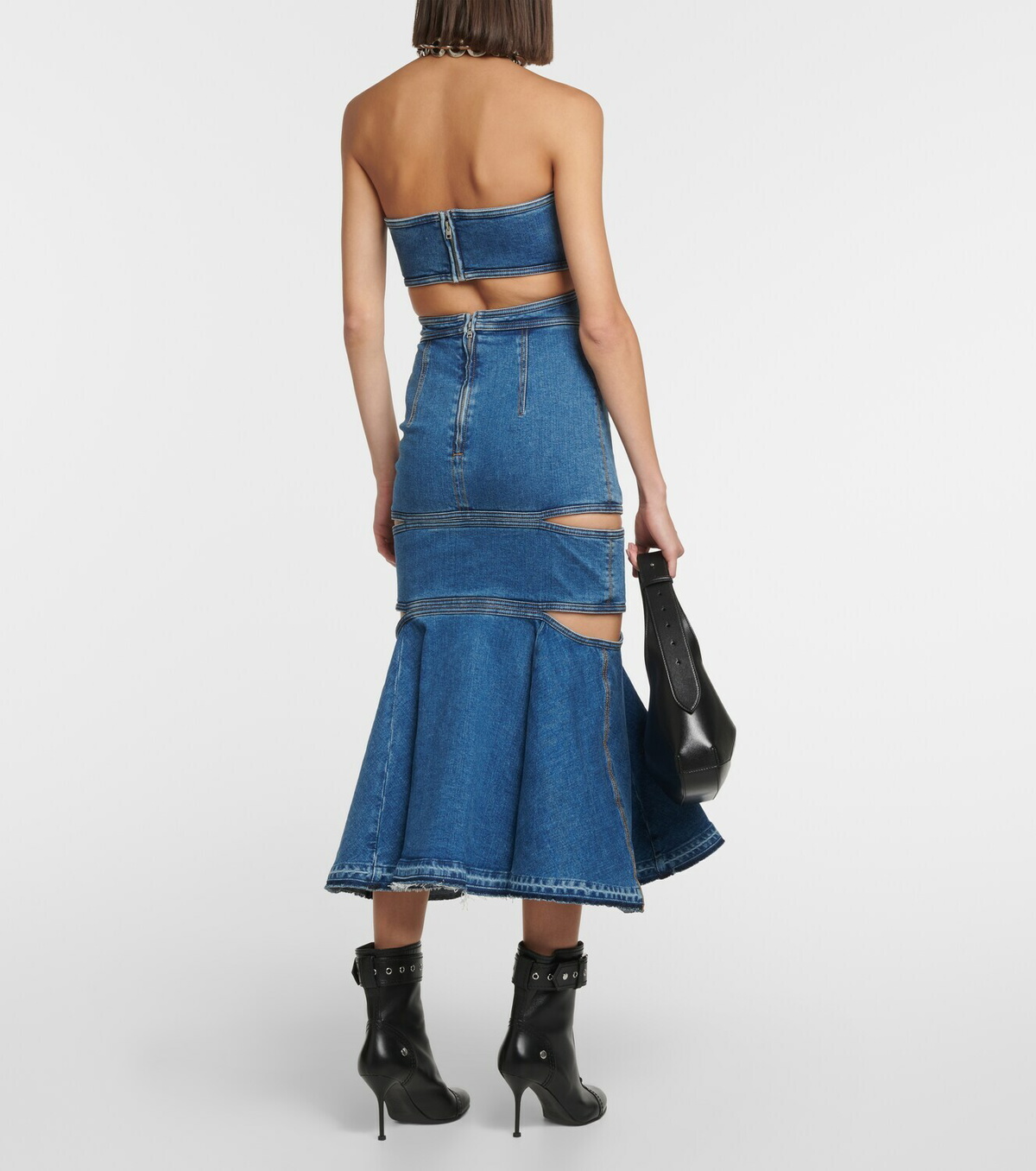 Alexander McQueen Cutout denim maxi dress Alexander McQueen