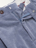 Brunello Cucinelli - Slim-Fit Pleated Cotton-Blend Corduroy Suit Trousers - Blue