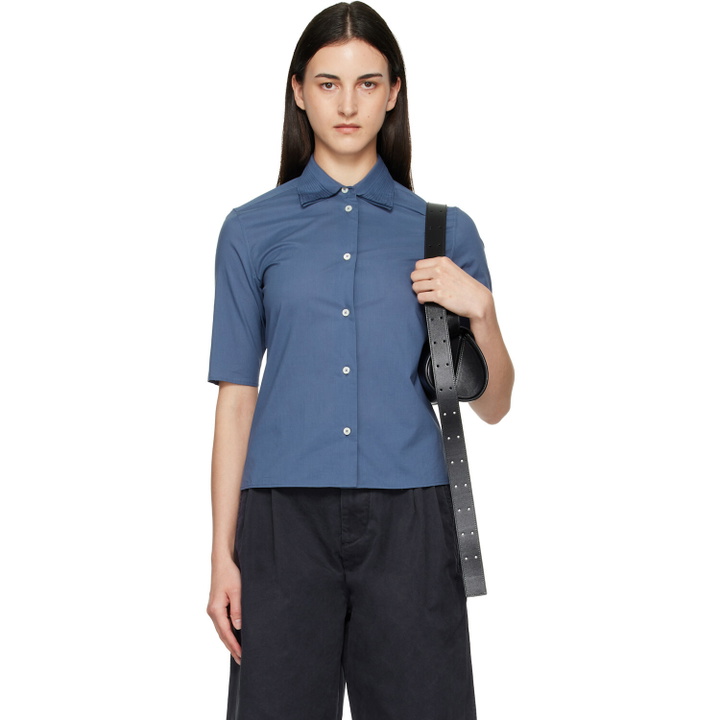 Photo: Jil Sander Blue Slim Fit Short Sleeve Back Darts Shirt