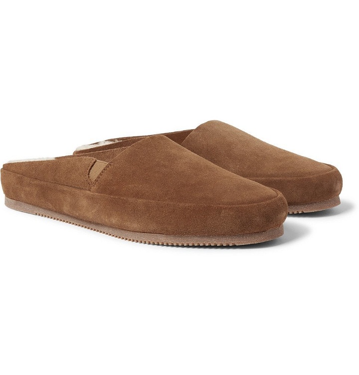 Photo: Mulo - Shearling-Lined Suede Backless Slippers - Light brown