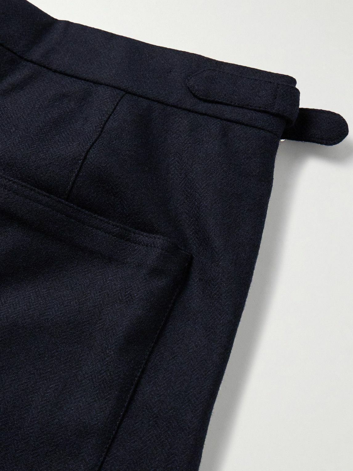 BODE - Snowdrop Straight-Leg Appliquéd Herringbone Wool-Blend Trousers - Blue