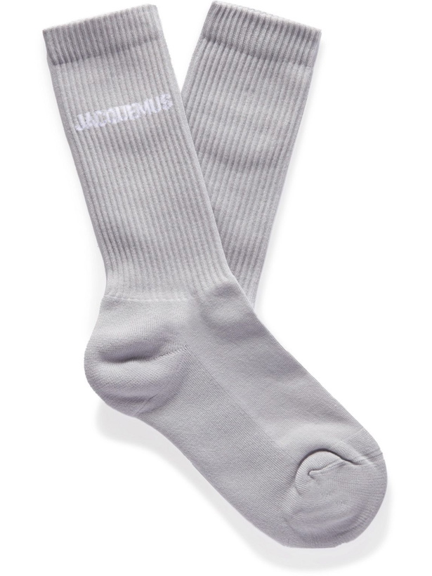 Photo: Jacquemus - Logo-Jacquard Ribbed Cotton-Blend Socks - Gray