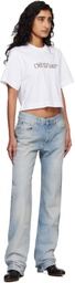 Off-White White Bookish Glowing Flower Crop T-shirt