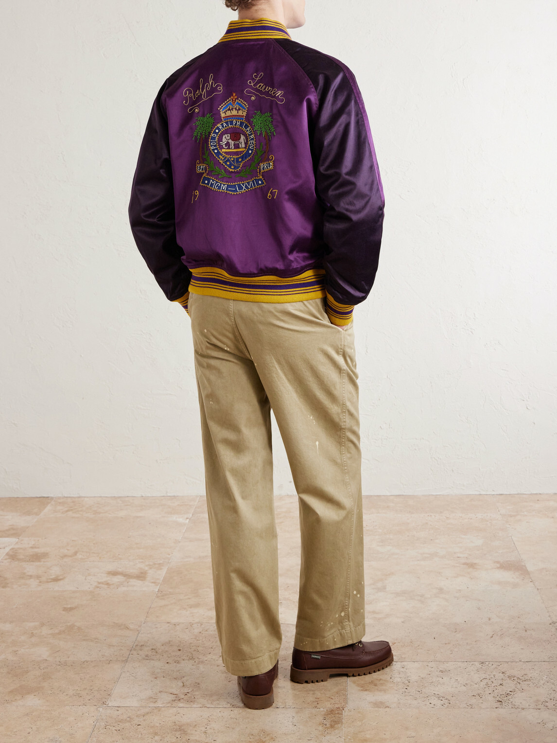 Polo Ralph Lauren - Embroidered Cotton-Blend Satin Bomber Jacket - Purple