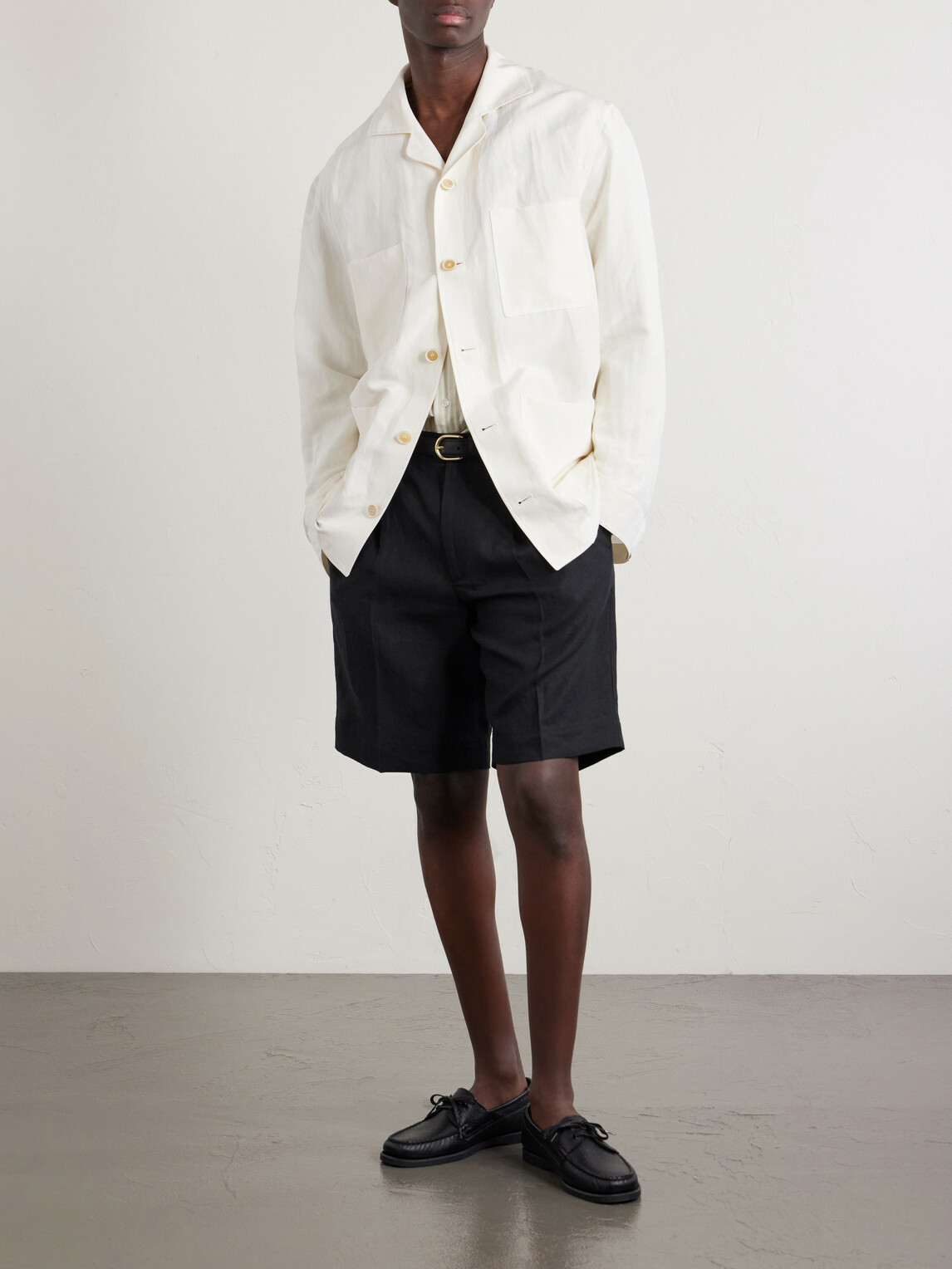 Rubinacci - Straight-Leg Pleated Linen Shorts - Black