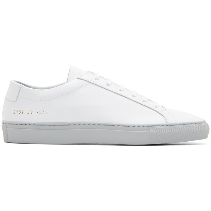 Photo: Common Projects White and Grey Achilles Low Colored Sole Sneakers