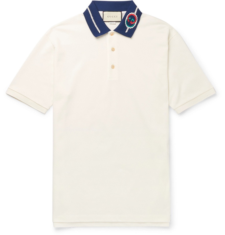 Photo: Gucci - Slim-Fit Logo-Embroidered Stretch-Cotton Piqué Polo Shirt - Neutrals