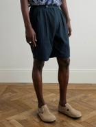 Blue Blue Japan - Gurkha Straight-Leg Belted Pleated Lace-Trimmed Cotton Shorts - Blue