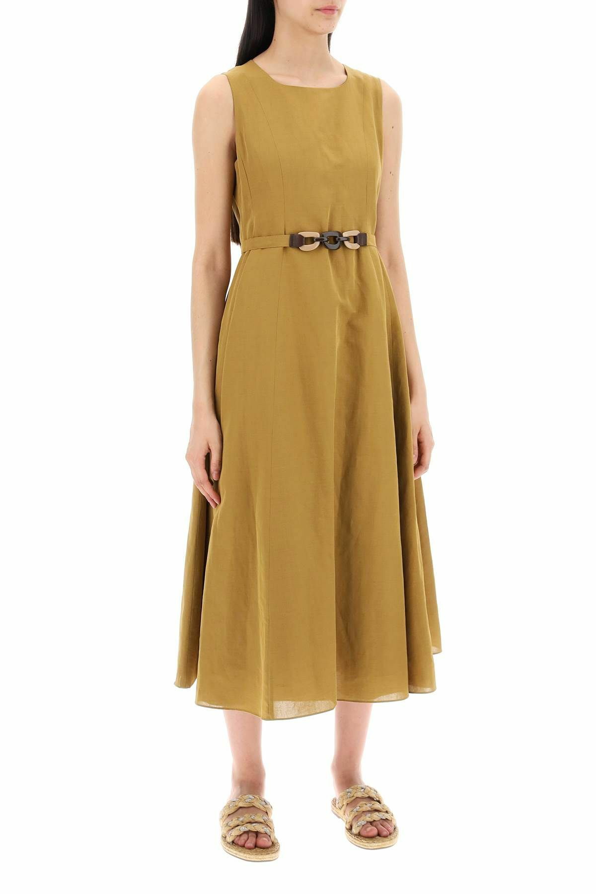 S MAX MARA amelie midi dress in cotton and linen Khaki S Max