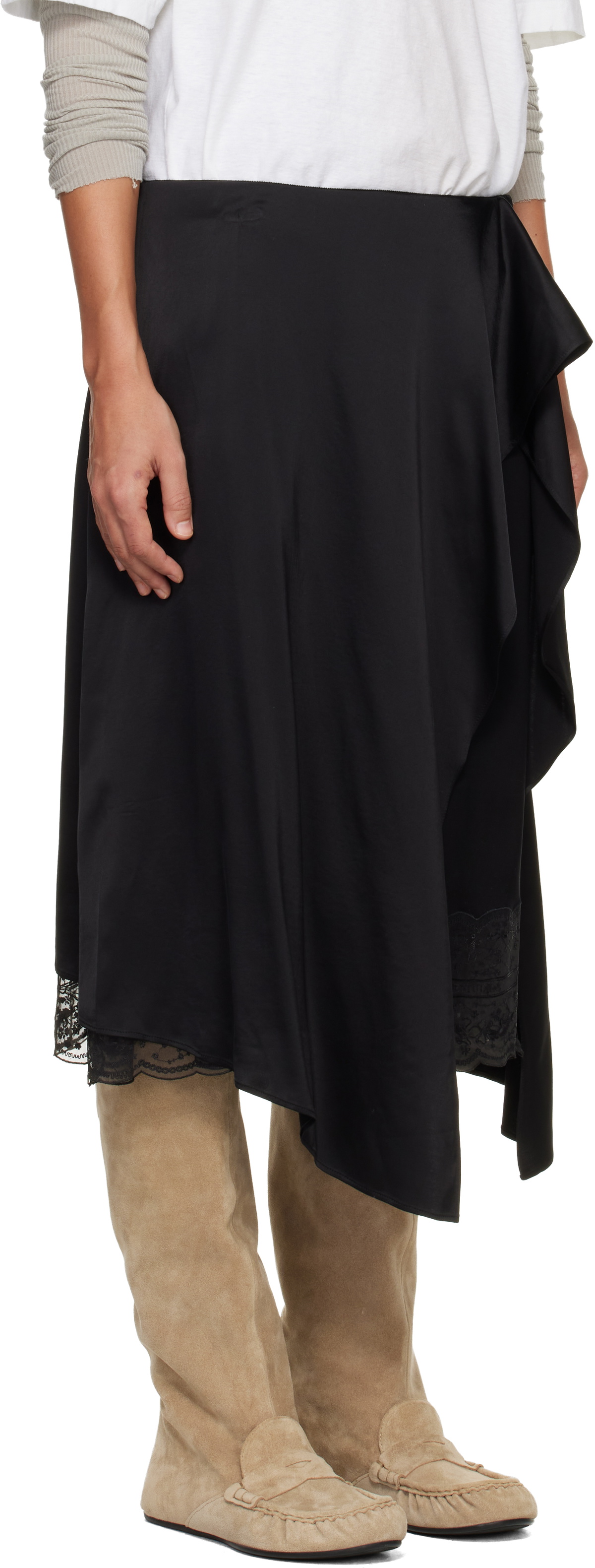 Acne Studios Black Layered Satin Midi Skirt