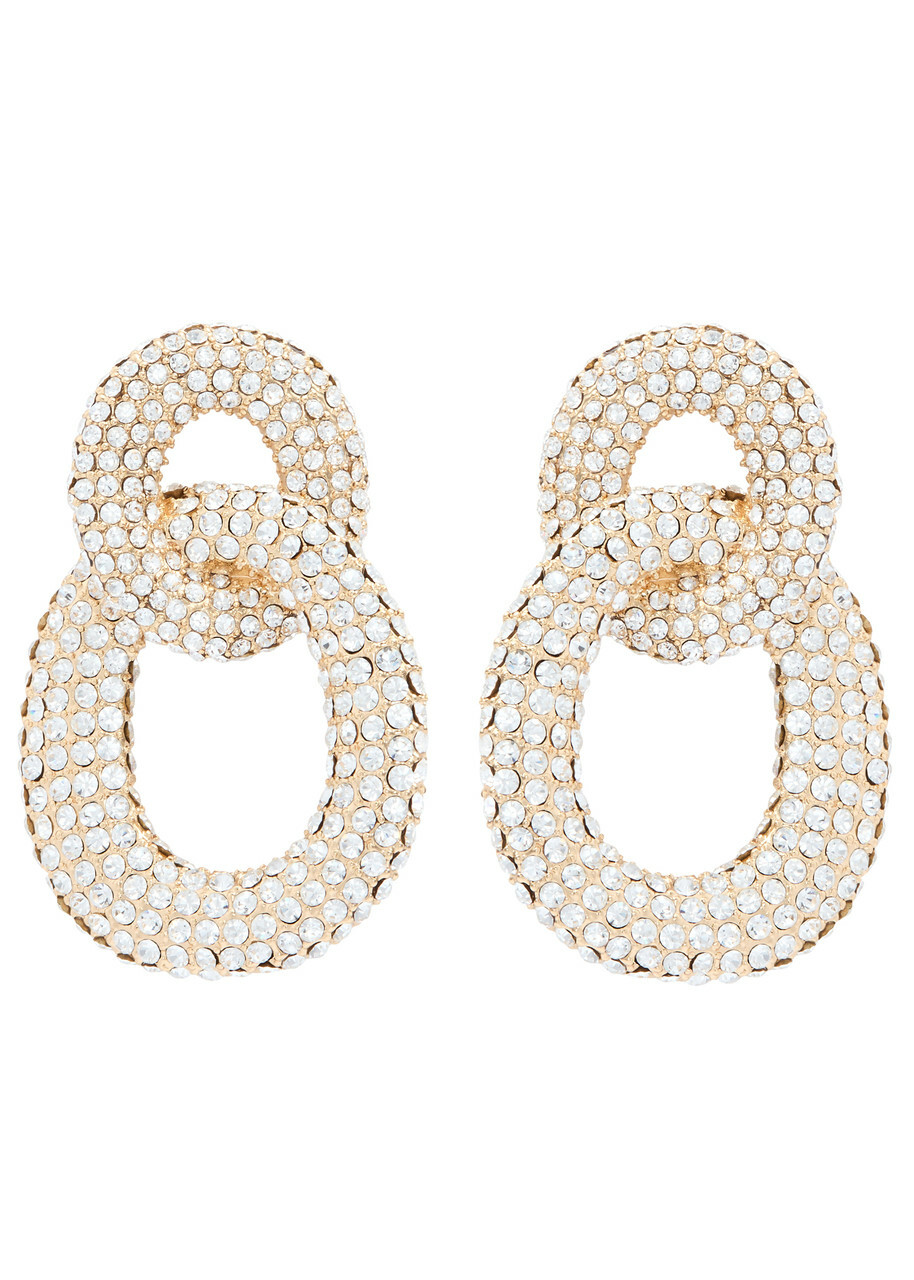 Self-portrait Crystal-embellished Link Drop Earrings - Gold - One Size