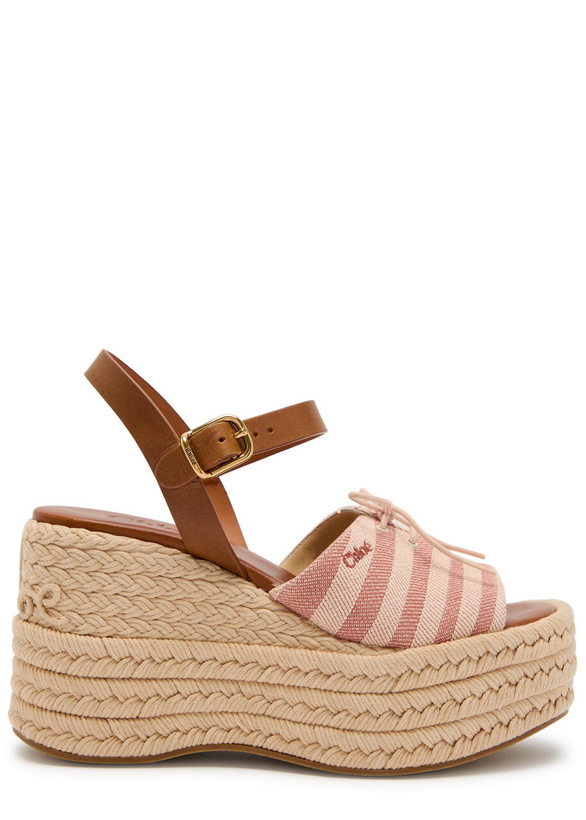 Photo: Chloe Isla Striped Woven and Leather Wedge Sandals Pink