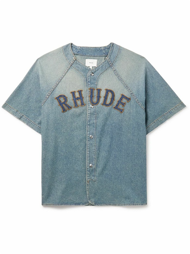 Photo: Rhude - Logo-Appliquéd Denim Shirt - Blue