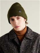 TOM FORD - Leather-Trimmed Ribbed Wool and Cashmere-Blend Beanie - Green