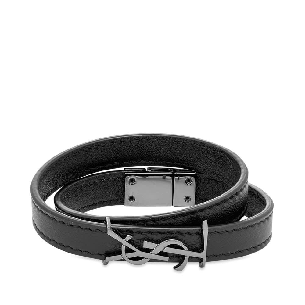Photo: Saint Laurent YSL Double Wrap Leather Bracelet