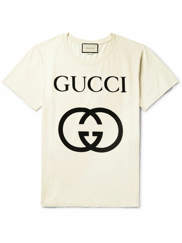 Photo: GUCCI - Oversized Logo-Print Cotton-Jersey T-Shirt - Neutrals