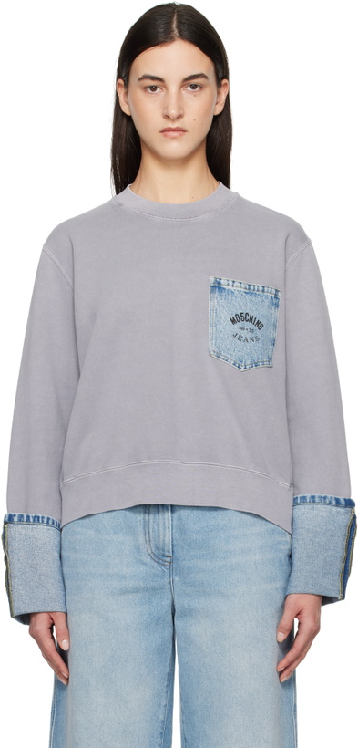 Photo: Moschino Jeans Gray Cotton Denim Details Sweatshirt