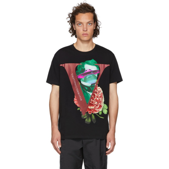 Photo: Valentino Black Undercover Edition V Face Rose Print T-Shirt