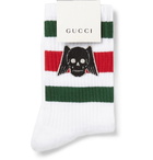 Gucci - Appliquéd Striped Stretch Cotton-Blend Socks - Men - White