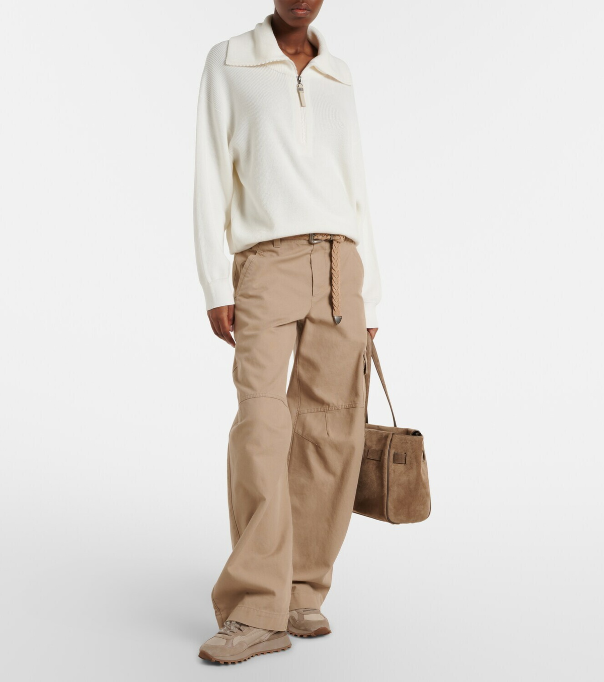 Brunello Cucinelli Monili oversized cotton half-zip sweater