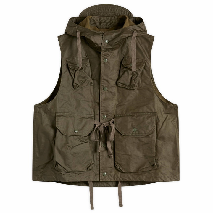 Photo: Engineered Garments Men's Waxed Cotton Field Vest in Olive