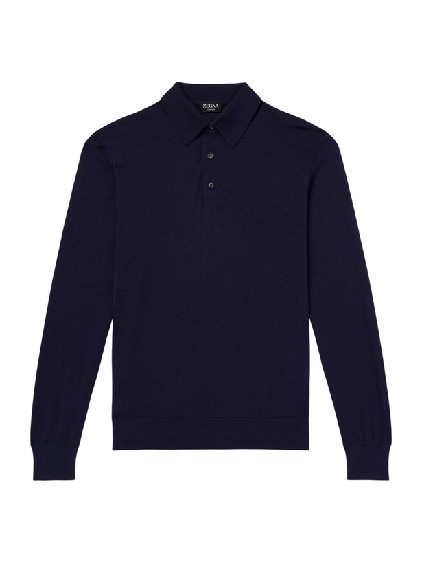Photo: Zegna - Cashmere and Silk-Blend Polo Shirt - Blue