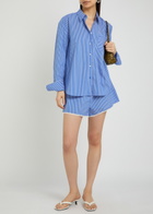 Good American Striped Lace-trimmed Cotton-blend Shorts Blue