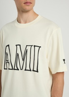 Ami Paris Printed Cotton T-shirt Off White