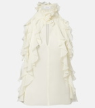 McQueen Ruffled cutout silk georgette top