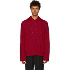 McQ Alexander McQueen Red and Navy Cutup Coverlock Hoodie