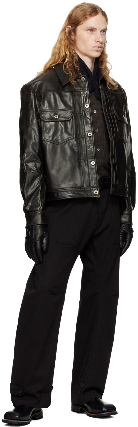COOR Brown Pocket Trucker Leather Jacket COOR