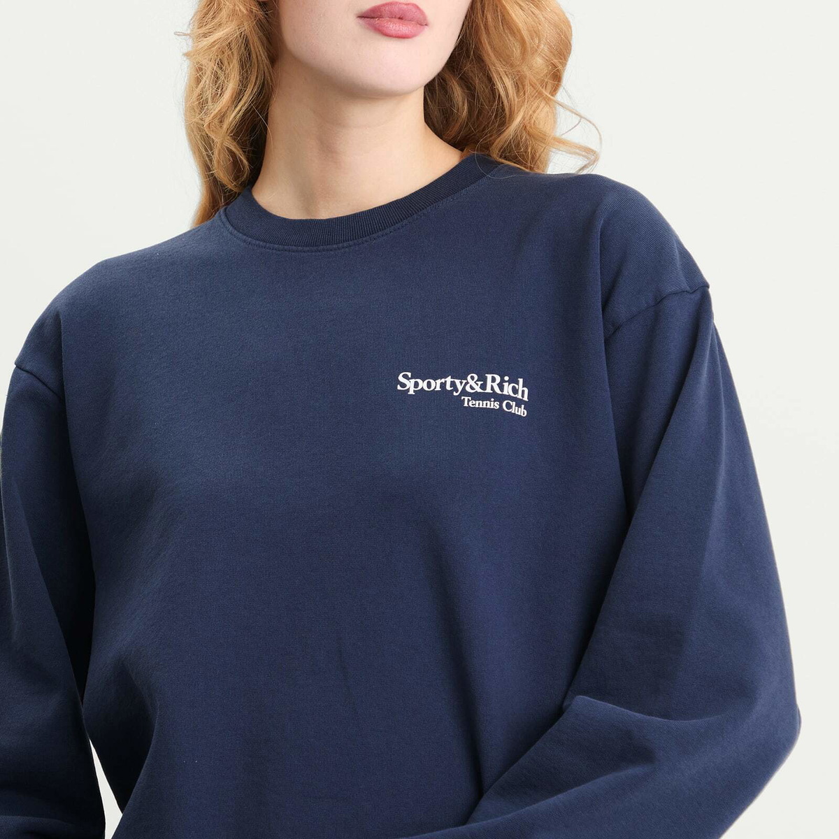 Sporty & Rich Women's Play Tennis Crew Sweatshirt in Dark Navy