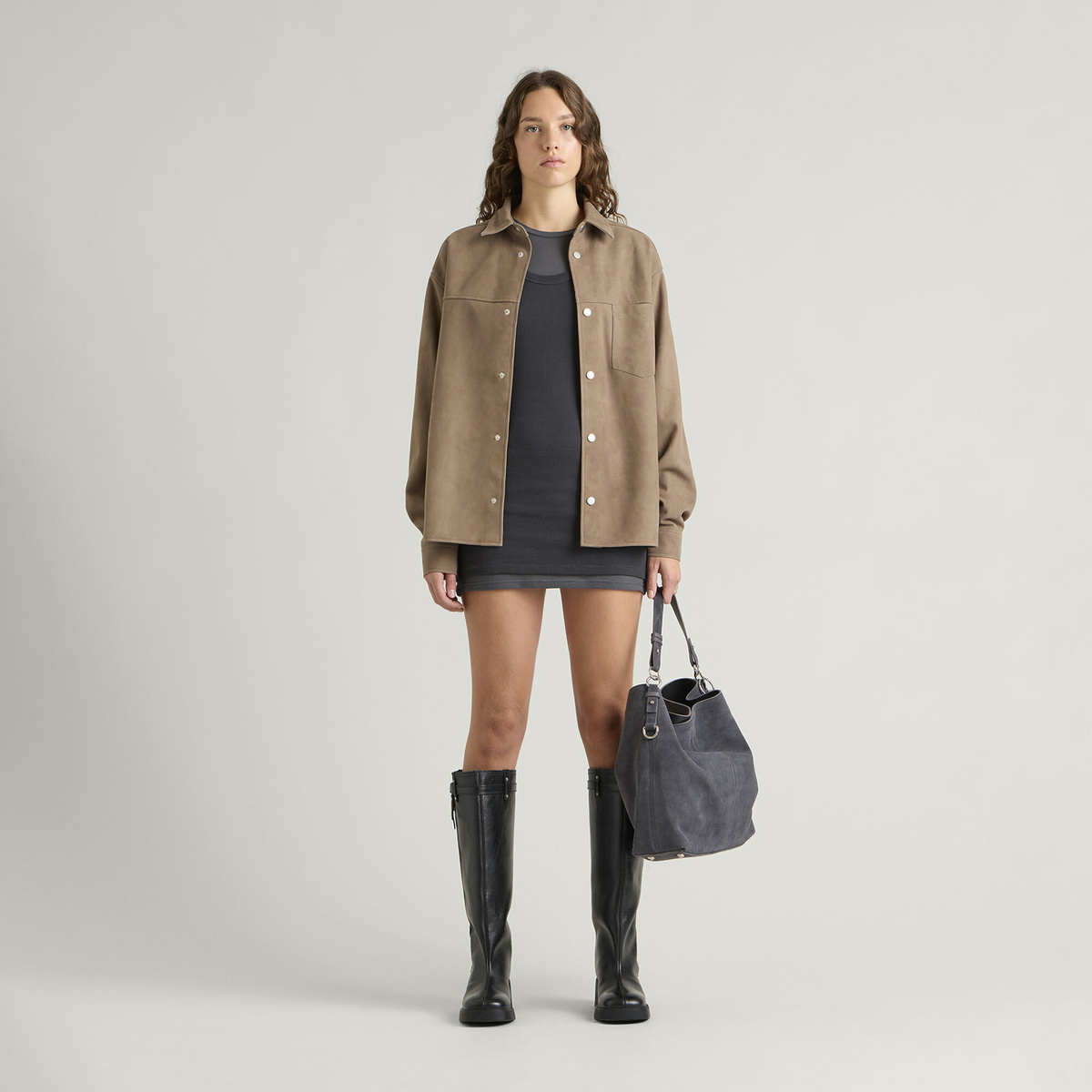END. Task Suede Leather Shirt in Khaki