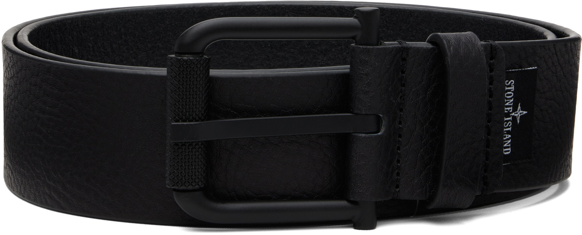 Stone Island Black 9300002 Tumbled Leather Belt