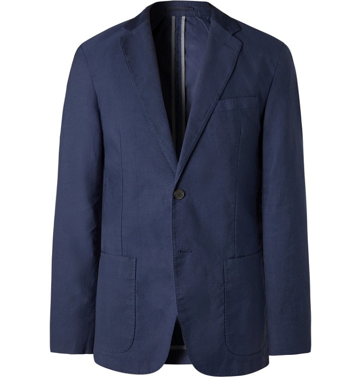 Photo: Mr P. - Navy Unstructured Cotton and Linen-Blend Twill Suit Jacket - Blue
