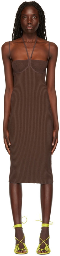 Photo: ANDREĀDAMO Brown Halter Midi Dress