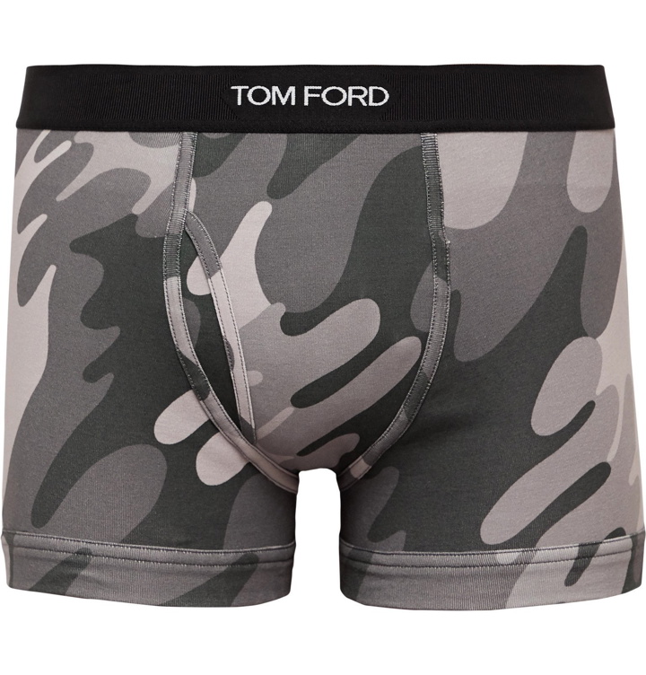 Photo: TOM FORD - Camouflage-Print Stretch-Cotton Boxer Briefs - Gray