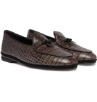 Rubinacci - Marphy Croc-Effect Leather Tasselled Loafers - Gray