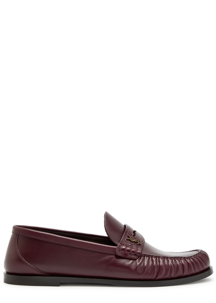 Saint Laurent Logo-plaque Leather Loafers Burgundy