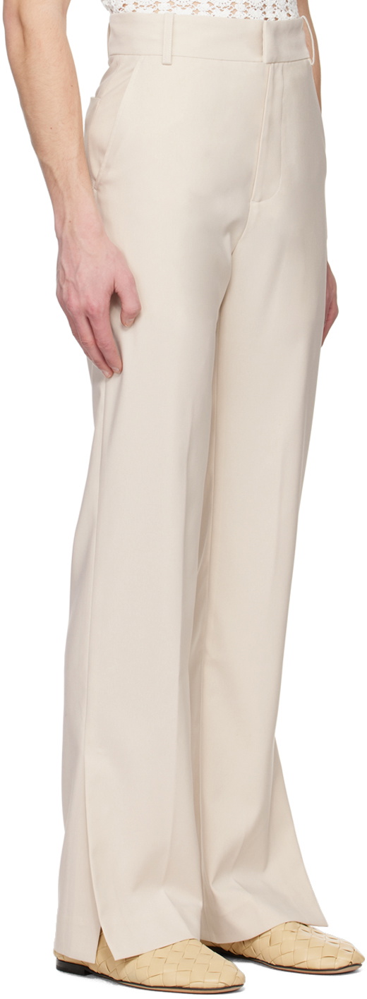 young n sang Beige Contrast Stitching Trousers
