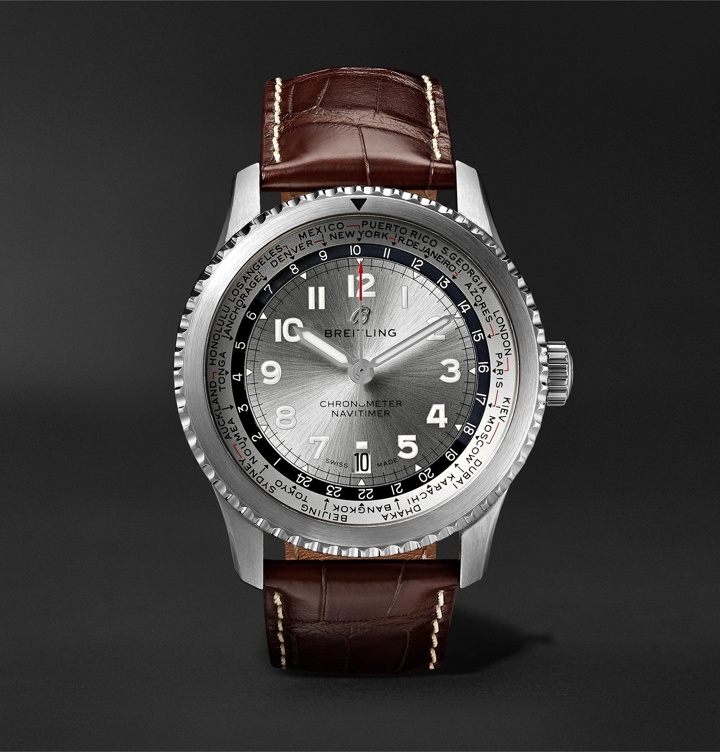 Photo: Breitling - Navitimer 8 B35 Automatic Unitime Chronometer 43mm Stainless Steel and Alligator Watch - Silver